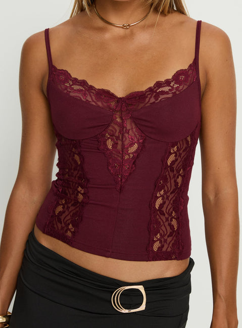 Rhiara Lace Trim Top Cherry