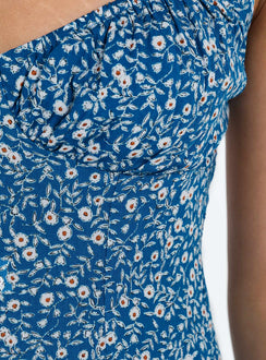 Front view of model wearing  front Princess Polly Asymmetric Neckline  Georgia Mini Dress Blue Floral