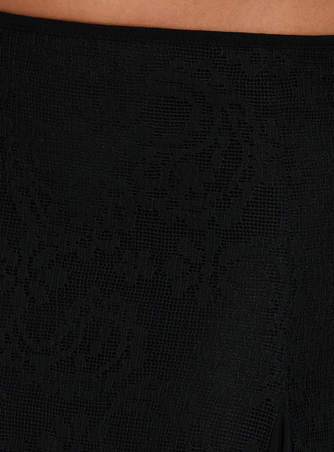 Showcasing the Quani Lace Midi Skirt Black in womens-skirts, detailed view Princess Polly