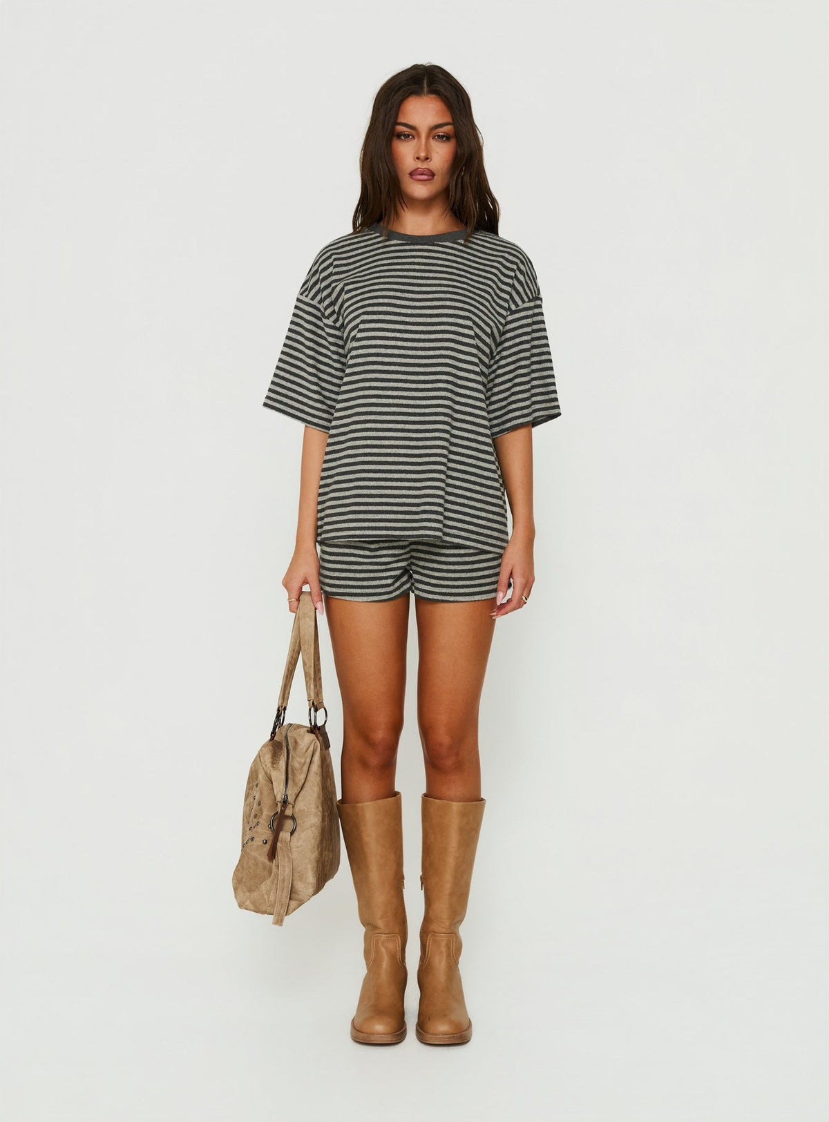 Selvina Terry Towelling Oversized Tee Grey Stripe