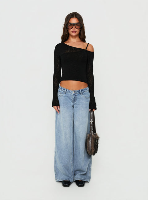 Designed with Picco Ultra Low Rise Wide Leg Jeans Light Blue Wash Petite in womens-jeans showcasing low-rise waist and belt Princess Polly