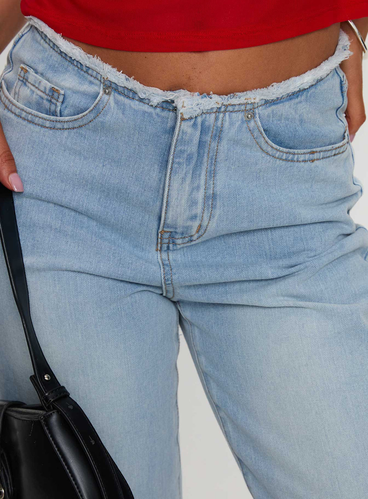 Hawke Frayed Mid Rise Straight Leg Jeans Mid Blue High Rise Jeans Jeans 