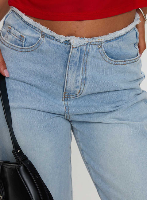 Hawke Frayed Mid Rise Straight Leg Jeans Mid Blue High Rise Jeans Jeans 