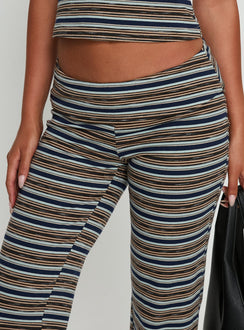back view of model wearing Princess Polly Manolo Foldover Pants Brown / Grey Stripe Mid Rise Pants Pants 