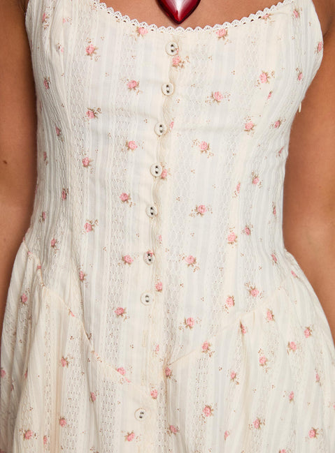 product Princess Polly Toulouse Mini Dress Cream / Floral Scoop Neck 
