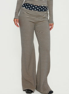 front view of model wearing Princess Polly Virenna Fold Over Pants Black Multi Mid Rise Pants Pants 