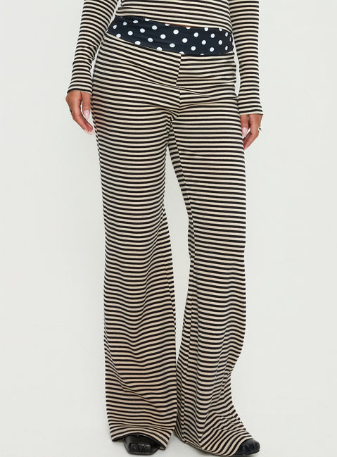 front view of model wearing Princess Polly Virenna Fold Over Pants Black Multi Mid Rise Pants Pants 