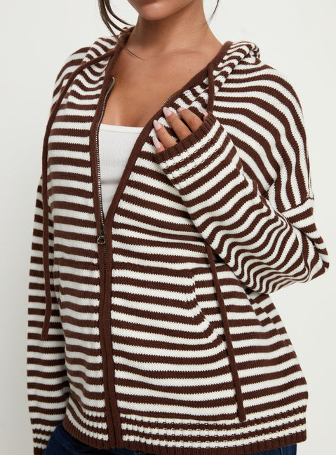 back view of model wearing Princess Polly Brienna Zip Jacket Brown Jumpers 