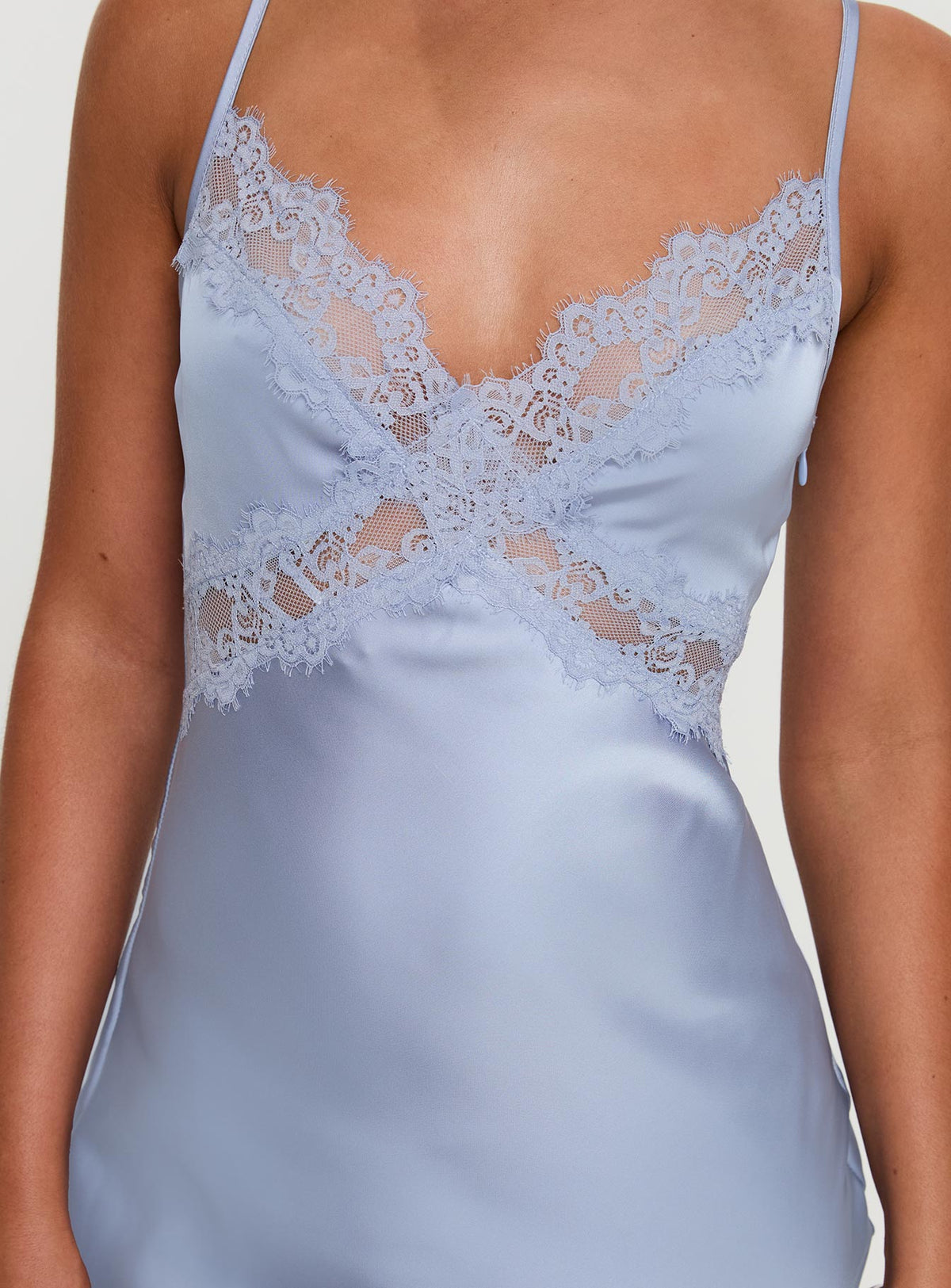 back view of model wearing Princess Polly Treasure Bias Cut Maxi Dress Blue V-Neck 