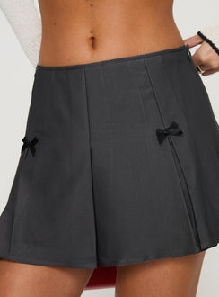 back view of model wearing Princess Polly Little Bow Peep Mini Skirt Grey Mini Skirts Skirts 