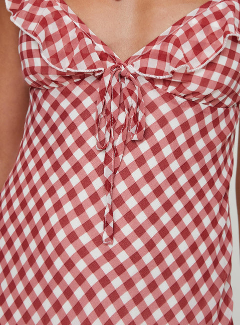 product Princess Polly Marseilla Mini Dress Red Check V-Neck 