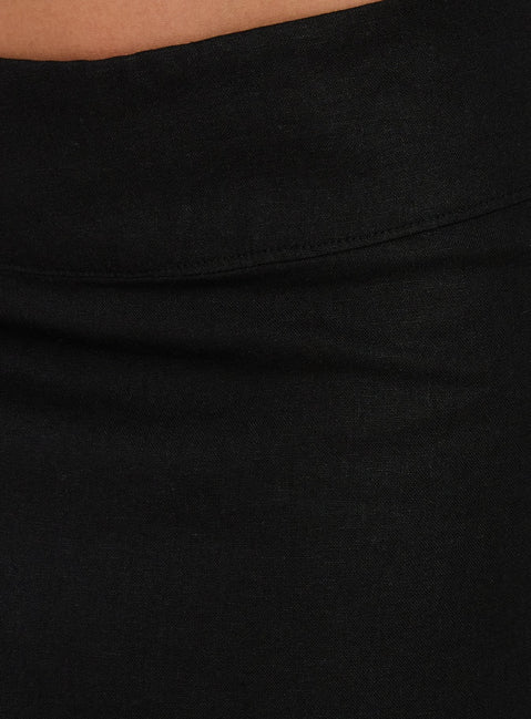 Featuring the Such Delight Linen Midi Skirt Black womens-skirts in relaxed aline shape product