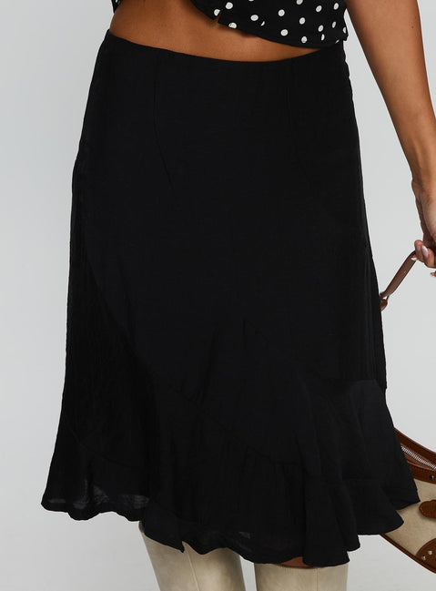 back view of model wearing Princess Polly With Kindness Midi Skirt Black Skirts 