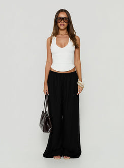 Presenting Peacemaker Tie Waist Relaxed Pants Black womens-regular-pants with mid-rise on-body view of model wearing