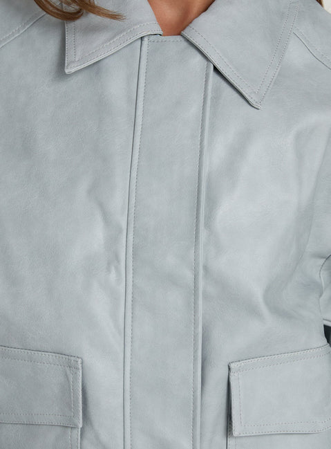 Soulstars Faux Leather Bomber Jacket Ice Blue