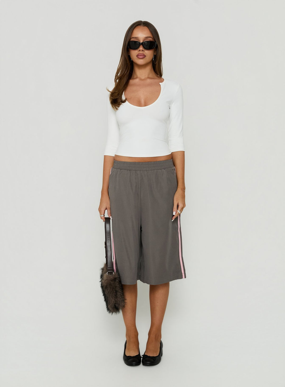 Daily Define Scoop Neckline 3/4 Sleeve Top White