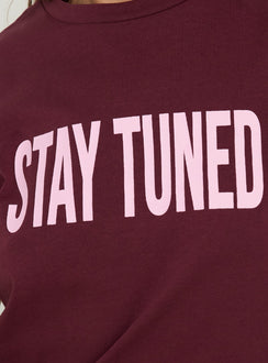 Stay Tuned Graphic Baby Tee Plum