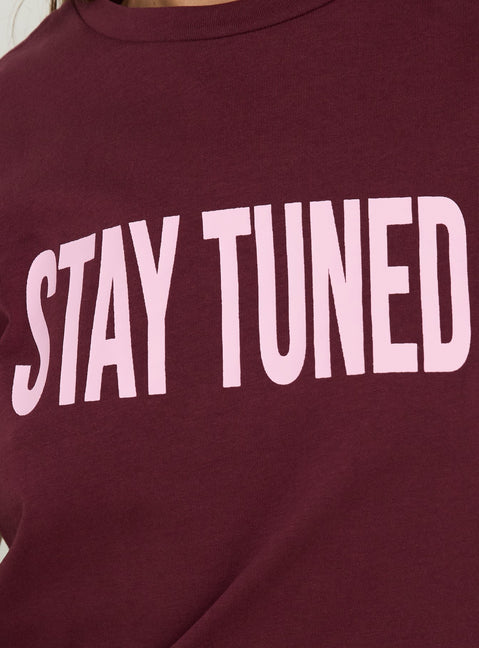 Stay Tuned Graphic Baby Tee Plum