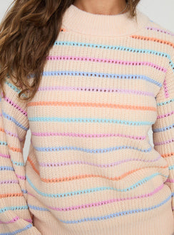 back view of model wearing Princess Polly Harmony Balloon Sleeve Knit Sweater Multi Jumpers 