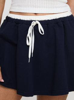 back view of model wearing Princess Polly Seeing Double Mini Skirt Blue / White Mini Skirts Skirts 