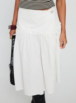   front view of model wearing Princess Polly Jonsie Tiered Frill Midi Skirt White Midi Skirts Skirts 