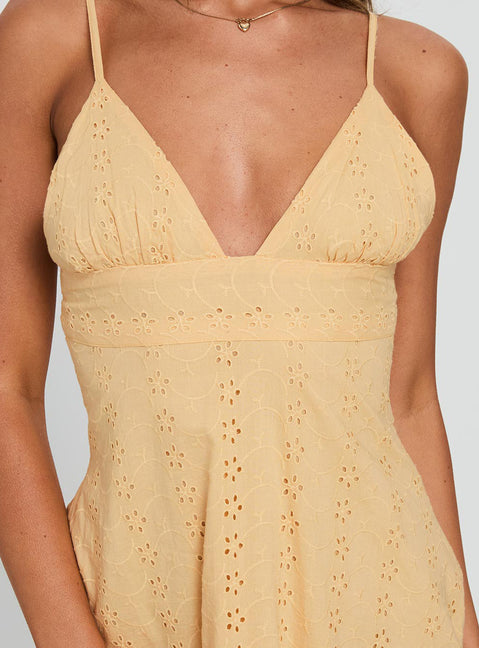 Reflections Anglaise Mini Dress Yellow