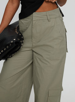 front view of model wearing Princess Polly Companions Cargo Slack Pant Khaki High Rise Pants Pants 