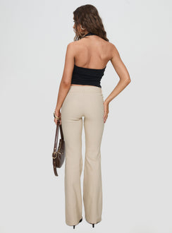 back view of model wearing Princess Polly Kinkirk Flared Pants Taupe Tall Pants 
