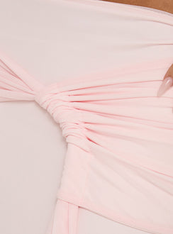 Designed with the Isador Ruched Maxi Skirt Pink in womens-skirts featuring fitted a-line shape and solid light pink tone product Princess Polly