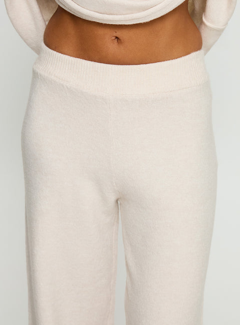 back view of model wearing Princess Polly Bekki Wide Leg Knit Pant Oat High Rise Pants Pants 