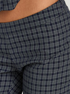 Featuring the Mayvie Capri Pants Navy Check in womens regular pants with high-rise waist detail view of model wearing
