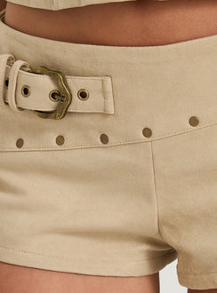 Romey Studded Faux Suede Micro Shorts Sand