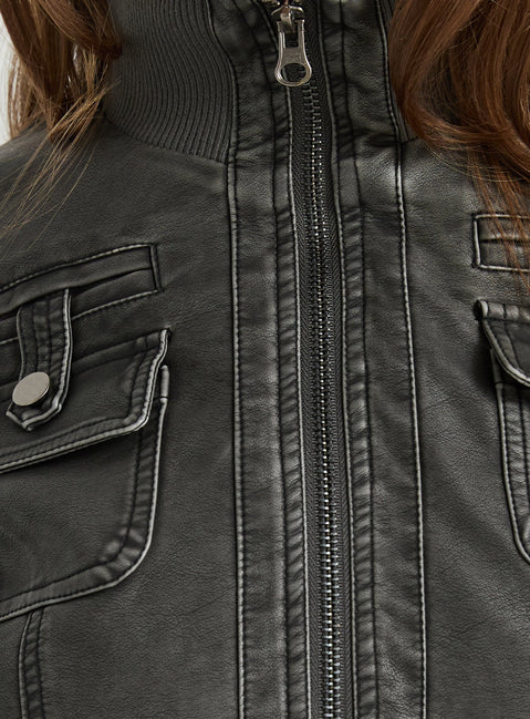 Marykate Funnel Neck Fitted Jacket Washed Black