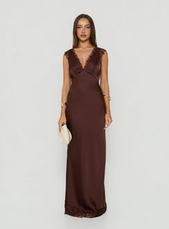 Kiinney Lace Trim Sleeveless Maxi Dress Brown