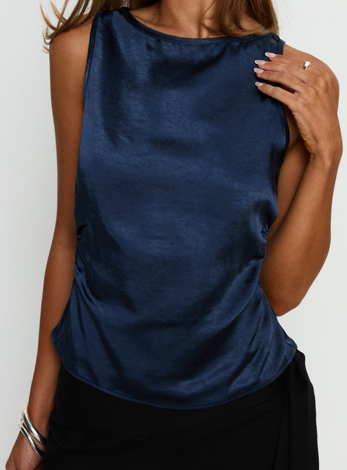 Jennisa Backless Satin Top Navy