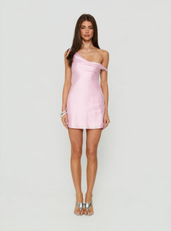 Nelleah One Shoulder Satin Mini Dress Pink