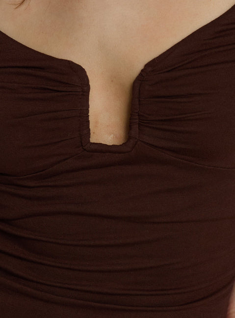 Serelle Long Sleeve Bust Detail Top Chocolate