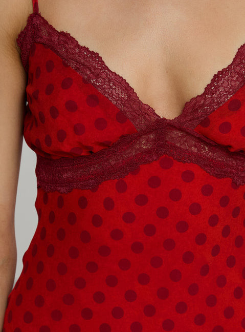 Adasia Lace V Neck Maxi Dress Red Polka Dot