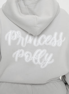 product Princess Polly Princess Polly Hooded Sweatshirt Puff Text Grey Curve Jumpers 
