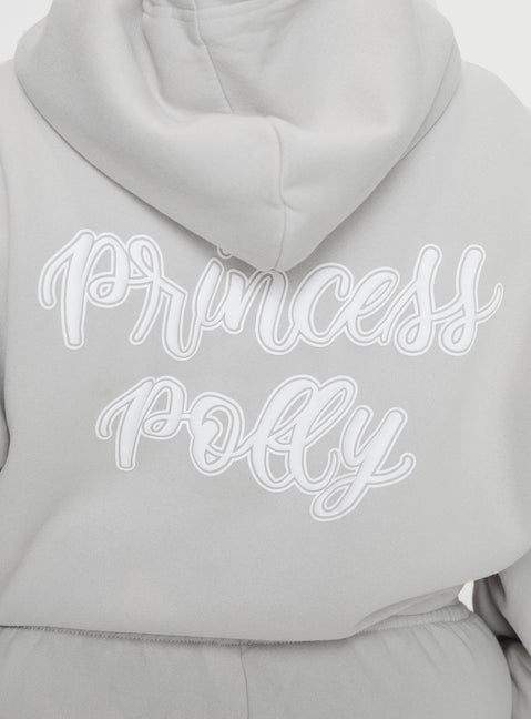 product Princess Polly Princess Polly Hooded Sweatshirt Puff Text Grey Curve Jumpers 