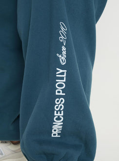 front view of model wearing Princess Polly Princess Polly Track Pants Block / Cursive Text Slate Curve Pants 