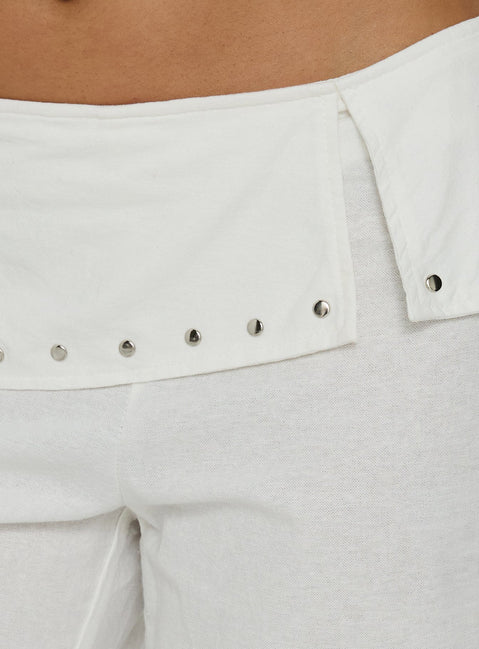 Styled in the Oren Capri Trouser Ivory womens-regular-pants featuring mid-rise and belt product Princess Polly