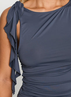 back view of model wearing Princess Polly Rendezvous Top Mineral Sleeveless Crew Neck 