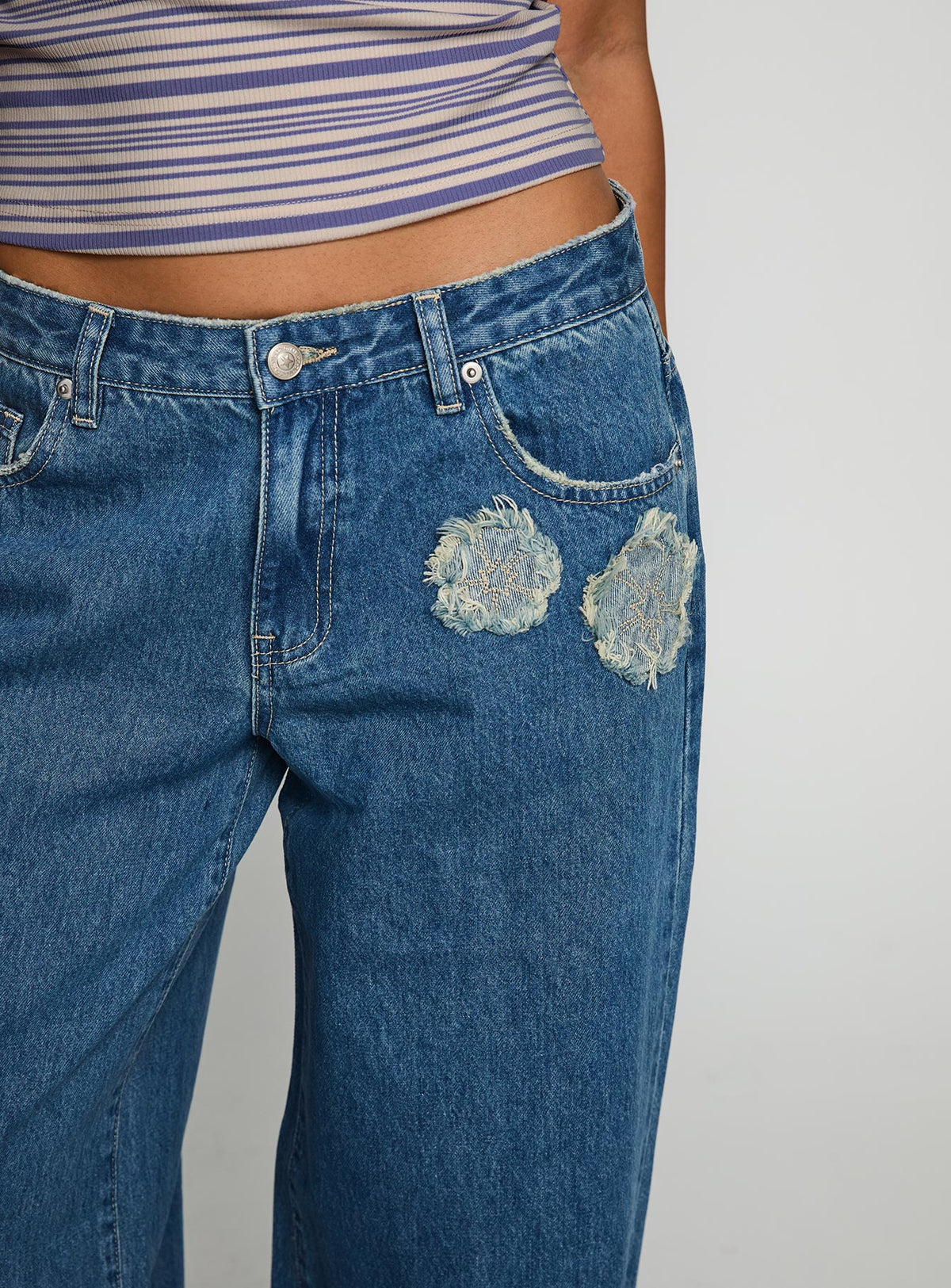 product Princess Polly A Keeper Flower Patch Low Rise Wide Leg Jeans Mid Blue Low Rise Jeans Jeans 