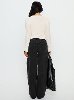 back view of model wearing Princess Polly Lando Low Rise Straight Leg Jeans Washed Black Low Rise Jeans Jeans 