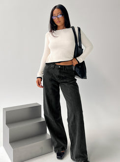 front view of model wearing Princess Polly Keree Lightweight Knit Sweater Cream cropped Jumpers 