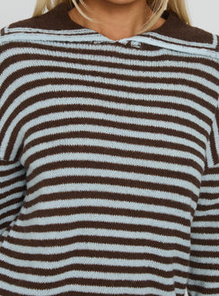 back view of model wearing Princess Polly Moon Went Dark Collared Knit Sweater Stripe Jumpers 