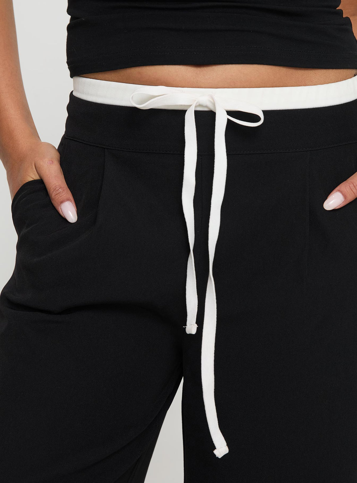back view of model wearing Princess Polly Burna Pants Black High Rise Pants Pants 