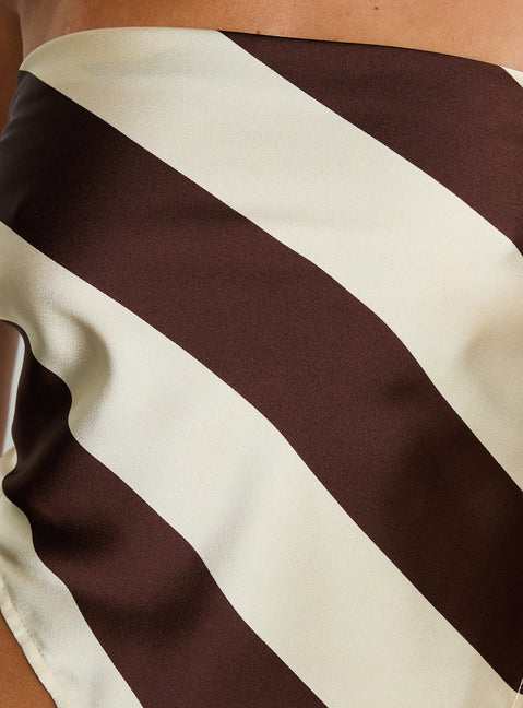 Lailana Tie Back Strapless Scarf Top Brown Stripe