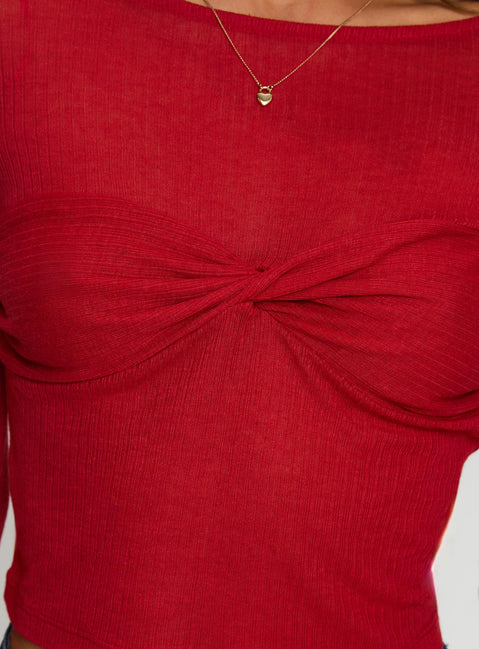 product Princess Polly November Long Sleeve Top Red Full Sleeves Boat Neck 